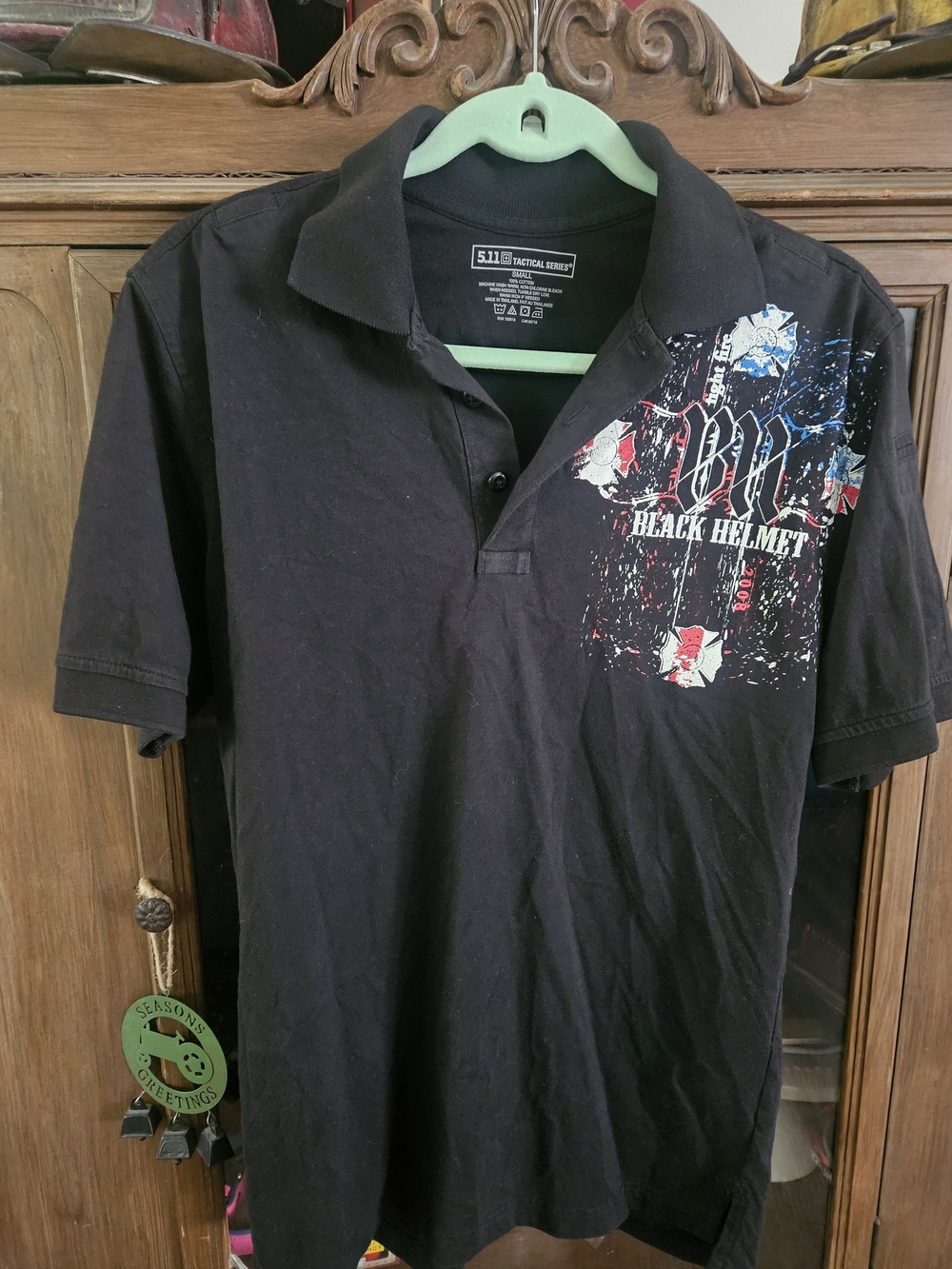 5.11 Tactical Black Polo with Red, White & Blue Chest Graphic